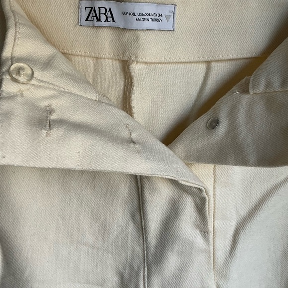 Zara Womens Cream High Rise Bermuda Shorts Pockets Cotton Blend Size XXL - Picture 3 of 5